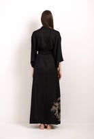 Be seduced by Carine Gilson silk lingerie collection with this Long Kimono Classic Sleeves in Black Silk with gold lace