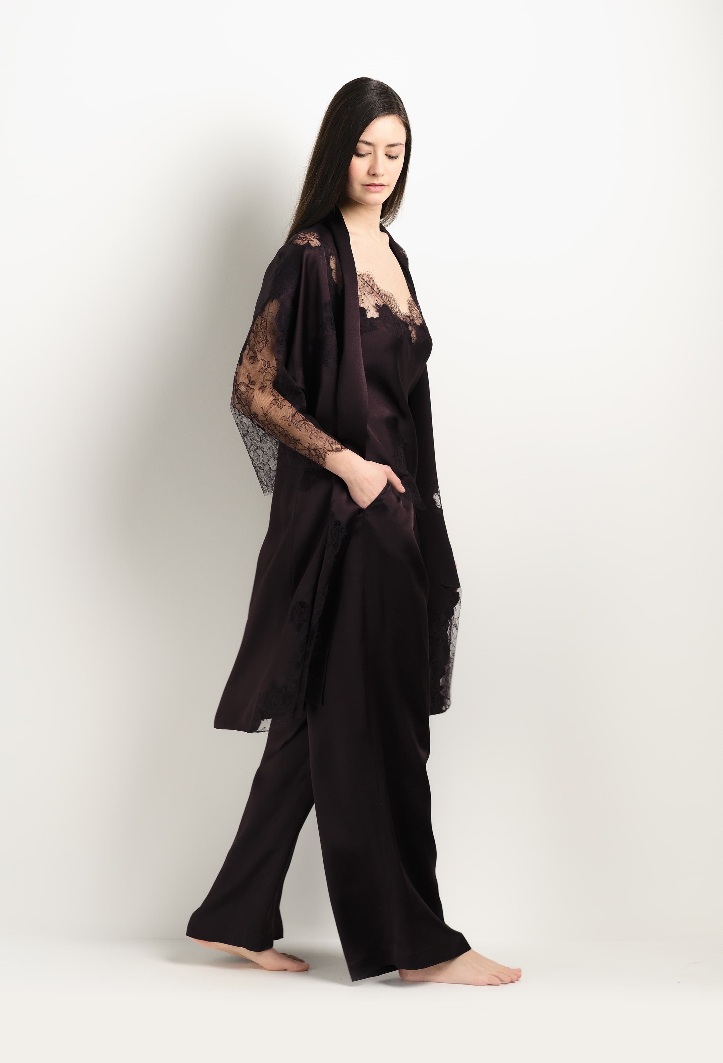 Be seduced by Carine Gilson most beautiful silk lingerie collection with this Wide Leg Pajama Pants in Ebony Silk 