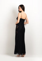 Discover the 2025 cruise collection of lingerie couture from the house Carine Gilson with this Long Gown Straight Neckline in Black Silk  with Black lace