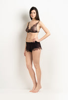 Made of silk and lace, explore the lingerie collection 2025 Winter from the house Carine Gilson with this Floaty Shorts in Ebony Silk  with Ebony lace