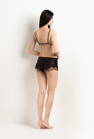 Made of silk and lace, explore the lingerie collection 2025 Winter from the house Carine Gilson with this Floaty Shorts in Ebony Silk  with Ebony lace