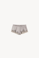 Enjoy the Hiver 2026-27 collection of lingerie couture from the house Carine Gilson with this Floaty Shorts in LeadGrey Silk with Grey lace