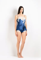 The 2026 Cruise collection from the house Carine Gilson - The most beautiful couture lingerie to be discovered with this Camisole Straight Neckline in Azur Silk  with Natural lace