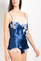 The 2026 Cruise collection from the house Carine Gilson - The most beautiful couture lingerie to be discovered with this Camisole Straight Neckline in Azur Silk  with Natural lace