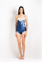 The 2026 Cruise collection from the house Carine Gilson - The most beautiful couture lingerie to be discovered with this Camisole Straight Neckline in Azur Silk  with Natural lace