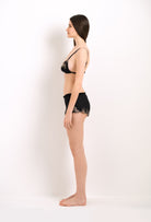 Explore the lingerie collection Winter 2022-23 from the house Carine Gilson with this Soft Triangle Bra in Black Silk with gold lace