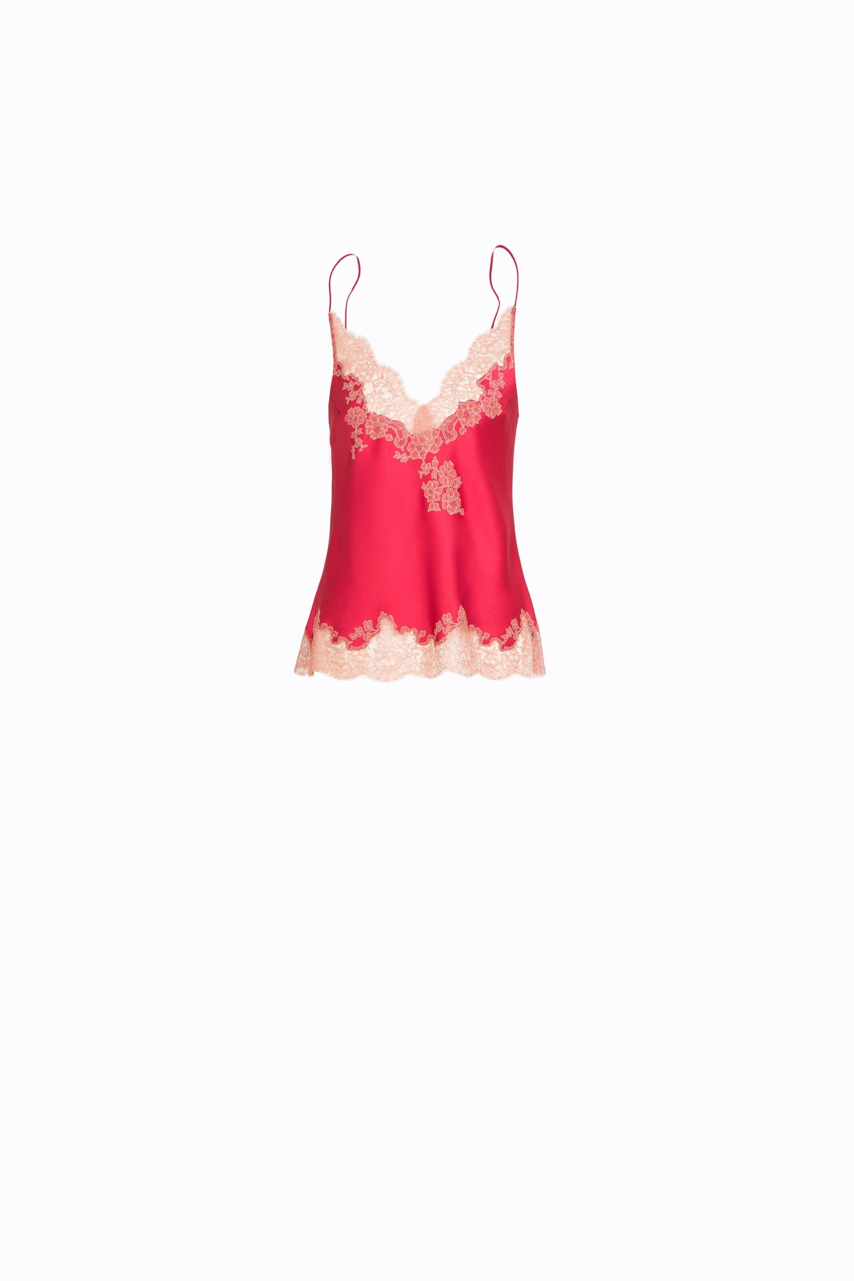 Discover the 2023 summer collection from the house Carine Gilson with this Camisole V Neckline in bright red Silk with dusty pink lace