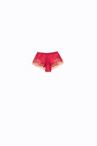 Discover the 2023 summer collection from the house Carine Gilson with this Floaty Shorts in bright red Silk with dusty pink lace