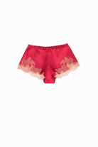 Discover the 2023 summer collection from the house Carine Gilson with this Floaty Shorts in bright red Silk with dusty pink lace