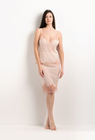 Discover the 2025 Summer collection of lingerie couture from the house Carine Gilson with this Half Slip Silk satin in powder pink Silk  with light rose lace