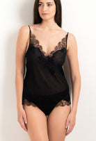 Made of silk and lace, explore the lingerie collection 2025 cruise from the house Carine Gilson with this Camisole V Neckline in Black Silk  with Black lace