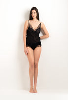 Made of silk and lace, explore the lingerie collection 2025 cruise from the house Carine Gilson with this Camisole V Neckline in Black Silk  with Black lace