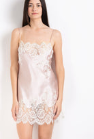 The 2026 Cruise collection from the house Carine Gilson - The most beautiful couture lingerie to be discovered with this slip babydoll style straight neckline in silverpink silk  with natural lace
