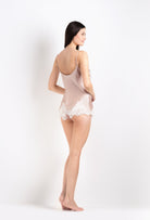 Enter Carine Gilson's world and the most beautiful silk lingerie with the 2026 Cruise collection with this camisole v neckline in silverpink silk  with natural lace