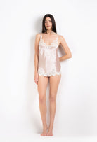 Enter Carine Gilson's world and the most beautiful silk lingerie with the 2026 Cruise collection with this camisole v neckline in silverpink silk  with natural lace