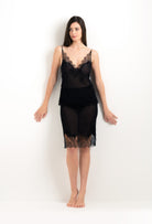 Enjoy the 2025 cruise collection of lingerie couture from the house Carine Gilson with this Half Slip Silk satin in Black Silk  with Black lace