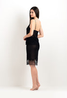 Enjoy the 2025 cruise collection of lingerie couture from the house Carine Gilson with this Half Slip Silk satin in Black Silk  with Black lace