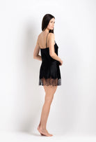 Enjoy the 2026 Summer collection of lingerie couture from the house Carine Gilson with this slip babydoll style straight neckline in black silk  with black lace