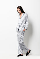 Be seduced by Carine Gilson most beautiful loungewear collection with this Pajama Top in Silver grey with contrast details
