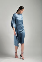 Made of silk and lace, explore the lingerie collection Winter 2026-27 from the house Carine Gilson with this Kaftan Dress with 2 Silk Carre in BlueStone print Silk 
