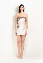 Discover the 2025 Winter collection of lingerie couture from the house Carine Gilson with this Slip Babydoll Style Straight Neckline in Pearl Silk  with Ebony lace