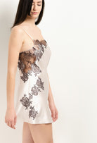 Discover the 2025 Winter collection of lingerie couture from the house Carine Gilson with this Slip Babydoll Style Straight Neckline in Pearl Silk  with Ebony lace