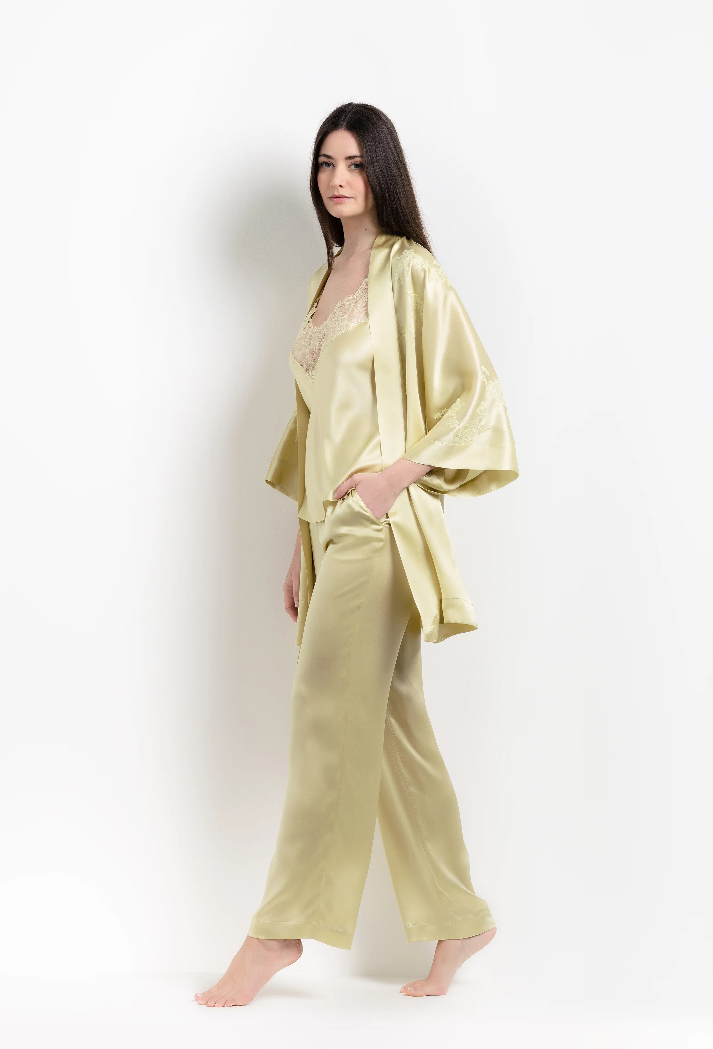Discover the unique craftmanship of the belgian designer Carine Gilson in her atelier for the 2026 Summer collection with this Classic Pajama Pants in Silk 