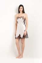Made of silk and lace, explore the lingerie collection 2025 Winter from the house Carine Gilson with this Slip Straight Neckline in Pearl Silk  with Ebony lace