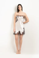 Made of silk and lace, explore the lingerie collection 2025 Winter from the house Carine Gilson with this Slip Straight Neckline in Pearl Silk  with Ebony lace
