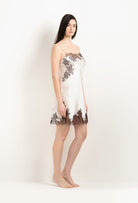Made of silk and lace, explore the lingerie collection 2025 Winter from the house Carine Gilson with this Slip Straight Neckline in Pearl Silk  with Ebony lace