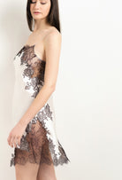 Made of silk and lace, explore the lingerie collection 2025 Winter from the house Carine Gilson with this Slip Straight Neckline in Pearl Silk  with Ebony lace