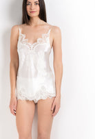 Enjoy the 2026 Cruise collection of lingerie couture from the house Carine Gilson with this camisole v neckline in natural silk  with natural lace