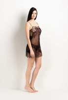 Discover the unique craftmanship of the belgian designer Carine Gilson in her atelier for the 2025 Winter collection with this Slip Babydoll Style Straight Neckline in Ebony Silk  with Ebony lace