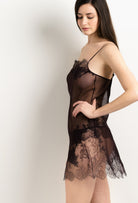 Discover the unique craftmanship of the belgian designer Carine Gilson in her atelier for the 2025 Winter collection with this Slip Babydoll Style Straight Neckline in Ebony Silk  with Ebony lace