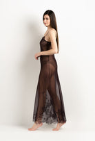 Enjoy the 2025 Winter collection of lingerie couture from the house Carine Gilson with this Long Gown Straight Neckline in Ebony Silk  with Ebony lace