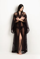 Discover the 2025 Winter collection of lingerie couture from the house Carine Gilson with this Long Kimono Butterfly Sleeves in Ebony Silk  with Ebony lace
