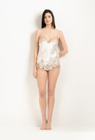 Enter Carine Gilson's world and the most beautiful silk lingerie with the 2025 Winter collection with this Floaty Shorts in ivory Silk  with Vison lace