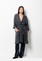 Made of mohair, explore the loungewear collection Winter 2026-27 from the house Carine Gilson with this raglan jacket in stormgrey tweed