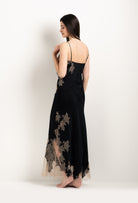 Made of silk and lace, explore the lingerie collection 2025 Winter from the house Carine Gilson with this Long Gown Straight Neckline in Black Silk  with Vison lace