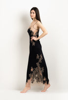 Made of silk and lace, explore the lingerie collection 2025 Winter from the house Carine Gilson with this Long Gown Straight Neckline in Black Silk  with Vison lace
