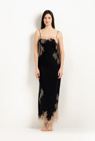 Made of silk and lace, explore the lingerie collection 2025 Winter from the house Carine Gilson with this Long Gown Straight Neckline in Black Silk  with Vison lace