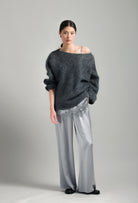 Enjoy the Winter 2026-27 collection of lingerie couture from the house Carine Gilson with this long sleeves oversize top in stormgrey mohair