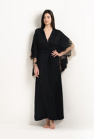 Be seduced by Carine Gilson most beautiful silk lingerie collection with this Long Kimono Butterfly Sleeves in Black Silk  with Vison lace