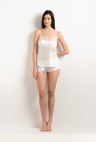 Enjoy the 2025 Summer collection of lingerie couture from the house Carine Gilson with this Camisole Straight Neckline in Natural Silk  with Natural lace