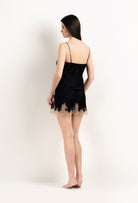 Enjoy the 2025 Winter collection of lingerie couture from the house Carine Gilson with this Slip Babydoll Style V Neckline in Black Silk  with Vison lace