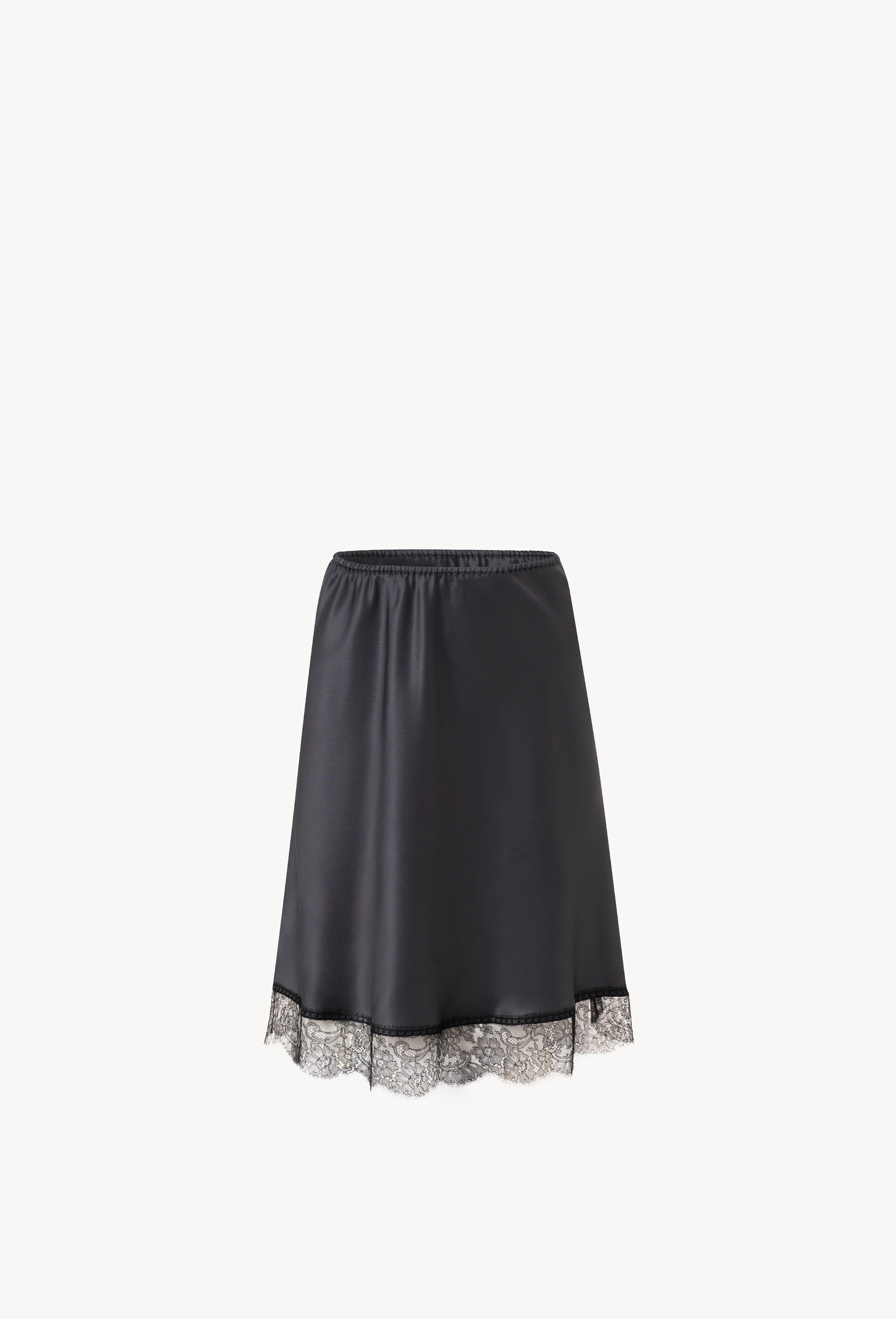 Discover the Winter 2026-27 collection of lingerie couture from the house Carine Gilson with this Skirt in DarkGrey Silk  with black lace