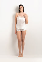 The 2025 Summer collection from the house Carine Gilson - The most beautiful couture lingerie to be discovered with this Floaty Shorts in Natural Silk  with Natural lace