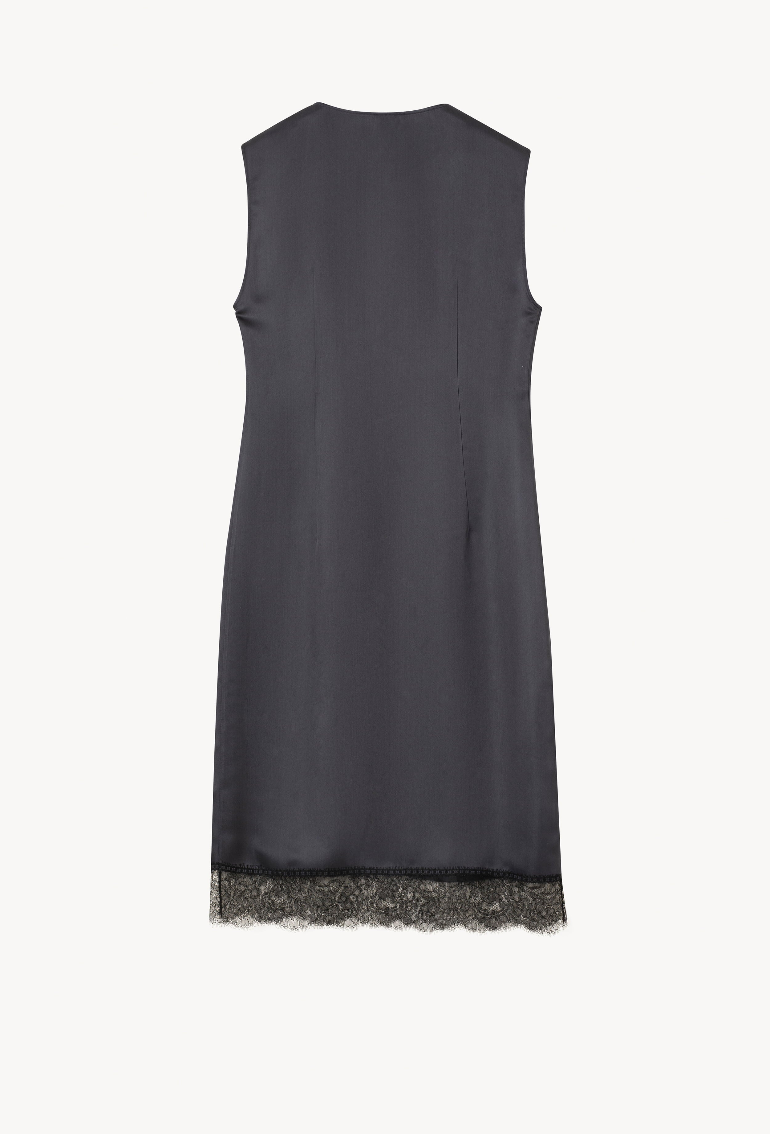 Be seduced by Carine Gilson most beautiful silk lingerie collection with this Midi Dress Silk with V neck in DarkGrey Silk  with black lace