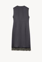 Be seduced by Carine Gilson most beautiful silk lingerie collection with this Midi Dress Silk with V neck in DarkGrey Silk  with black lace