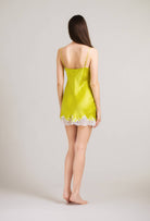 Enter Carine Gilson's world and the most beautiful silk lingerie with the 2024 summer collection and this silk Slip Babydoll Style in Anise green with lace